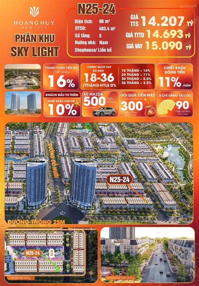 Bán bt tại hoàng huy new city, 14,207 tỷ, 96m2, thuỷ nguyên, hải phòng