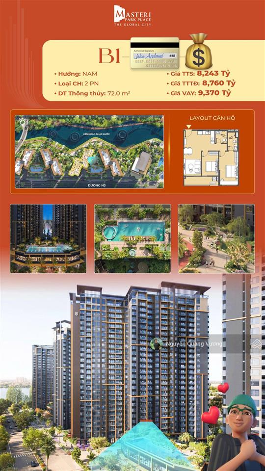 Bán căn hộ b1 | giá chỉ 8.243 tỷ | 2pn 72m2 view nội khu đẳng cấp