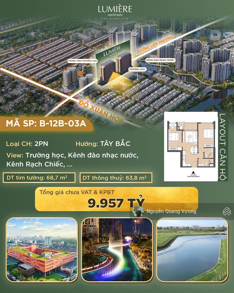 Căn hộ 2pn 9 tỷ 248 triệu lumière midtown (the global city)