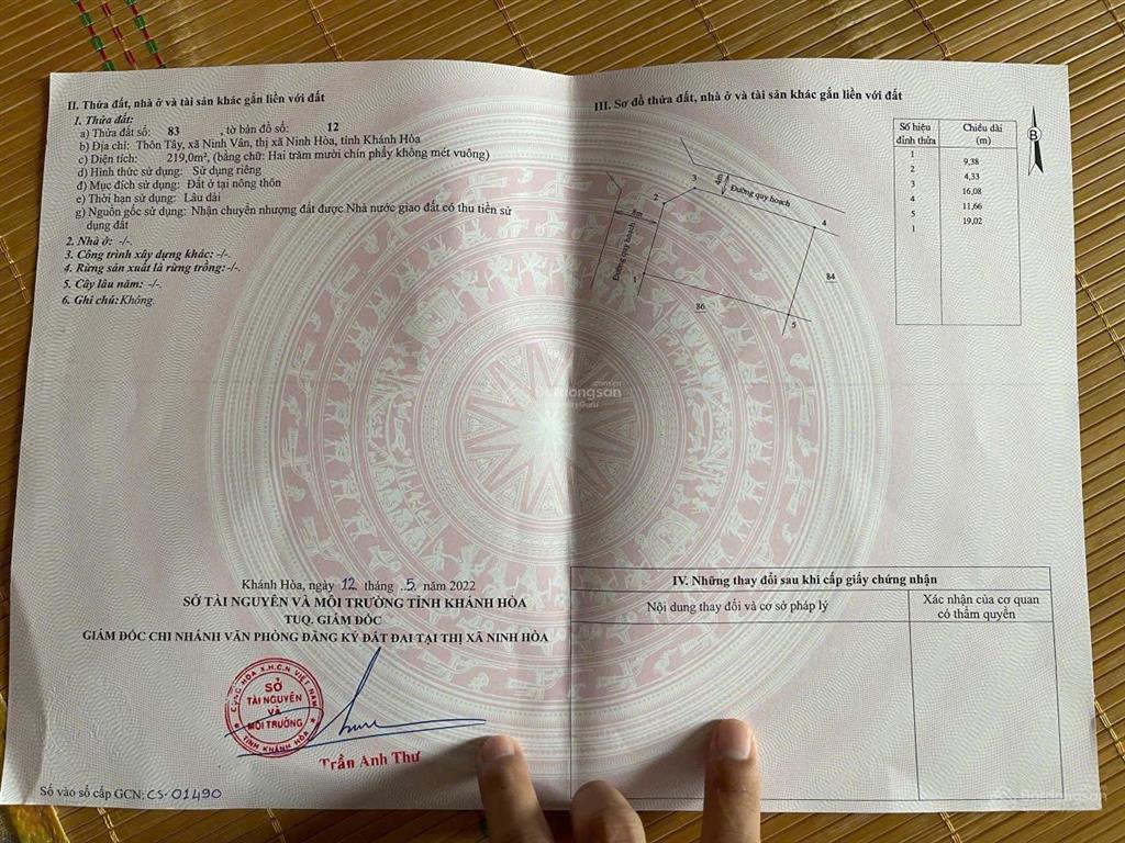 Bán đất tdc bãi bàng, thôn tây, phường đông ninh hoà (ninh vân cũ)