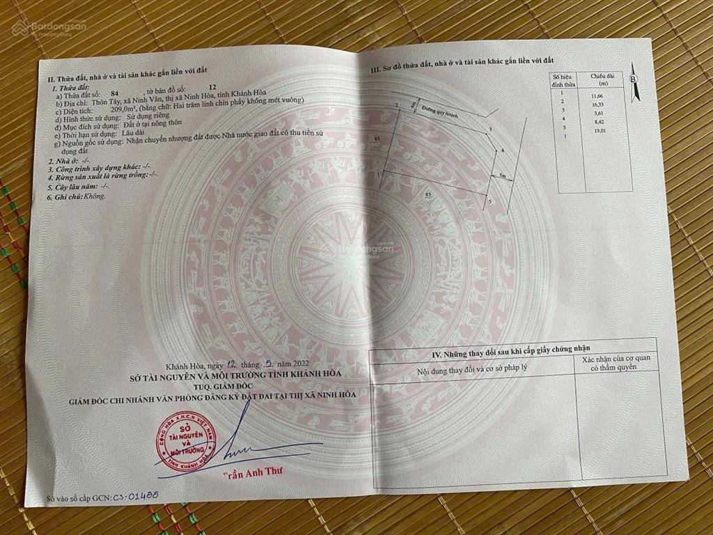 Bán đất tdc bãi bàng, thôn tây, phường đông ninh hoà (ninh vân cũ)