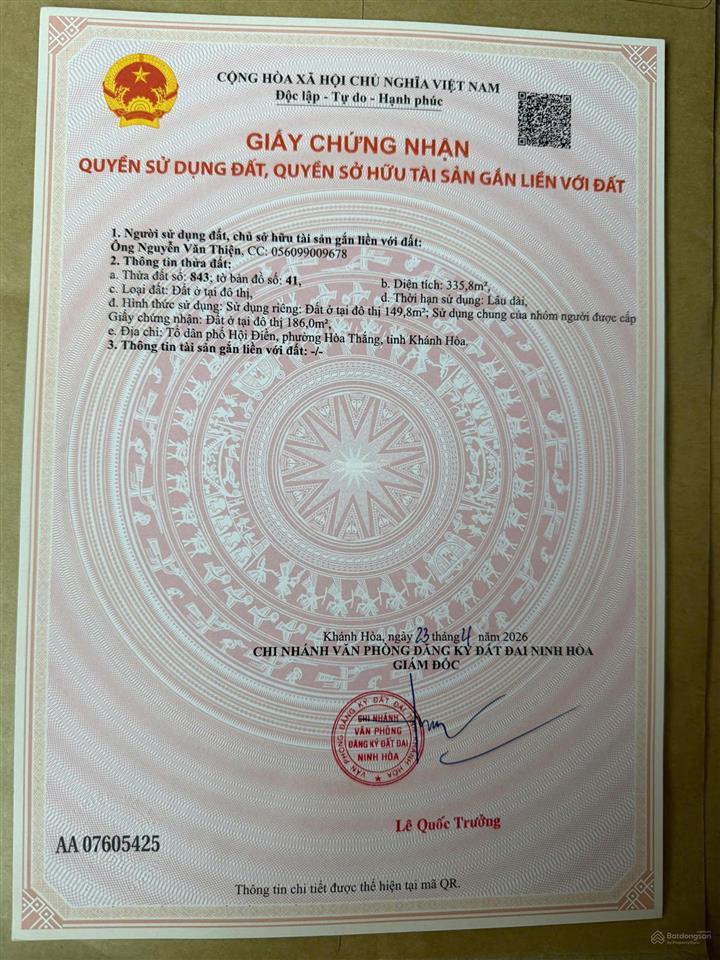 Còn duy nhất lô tdp hội điền, p. hòa thắng, khánh hòa
