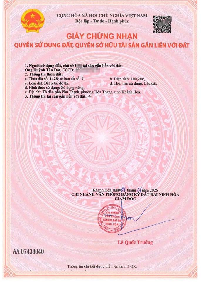 Bán đất hồ tùng mậu, phường hòa thắng, giá chỉ 1.5 tỷ, full thổ cư