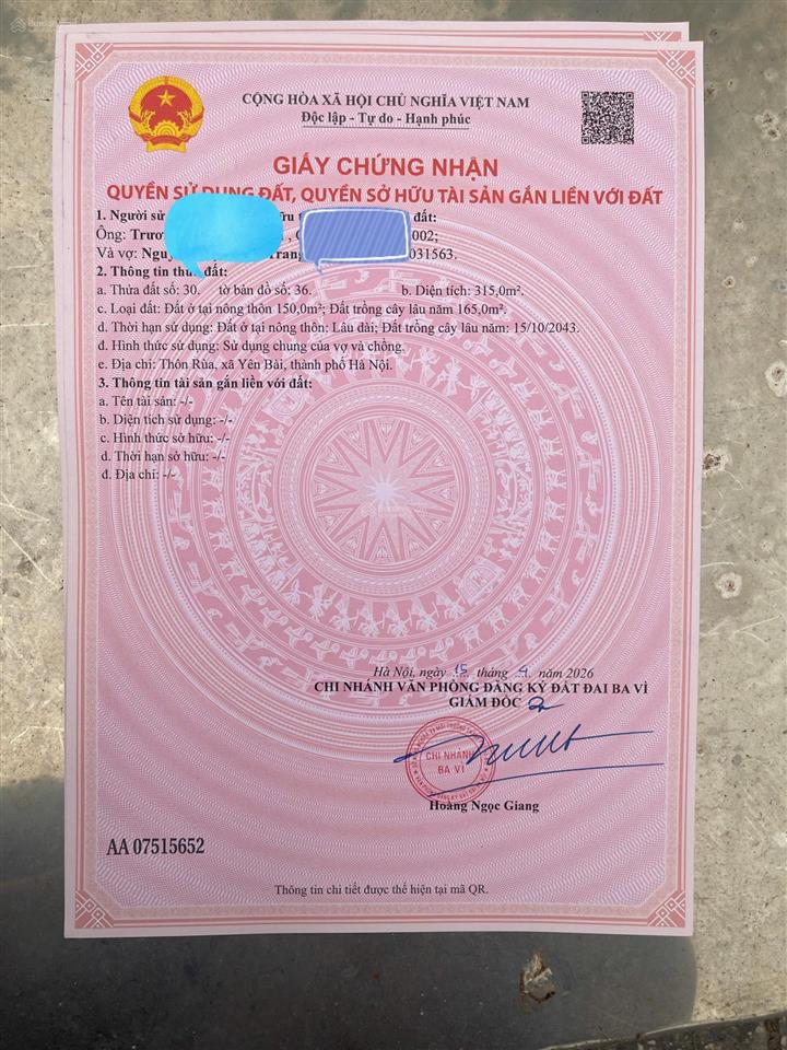 Bán 315m tại vân hòa giá chỉ 6.x triệu/m2