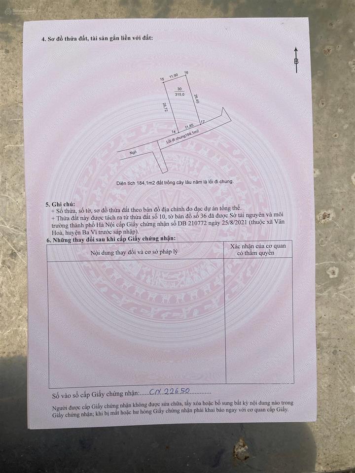 Bán 315m tại vân hòa giá chỉ 6.x triệu/m2