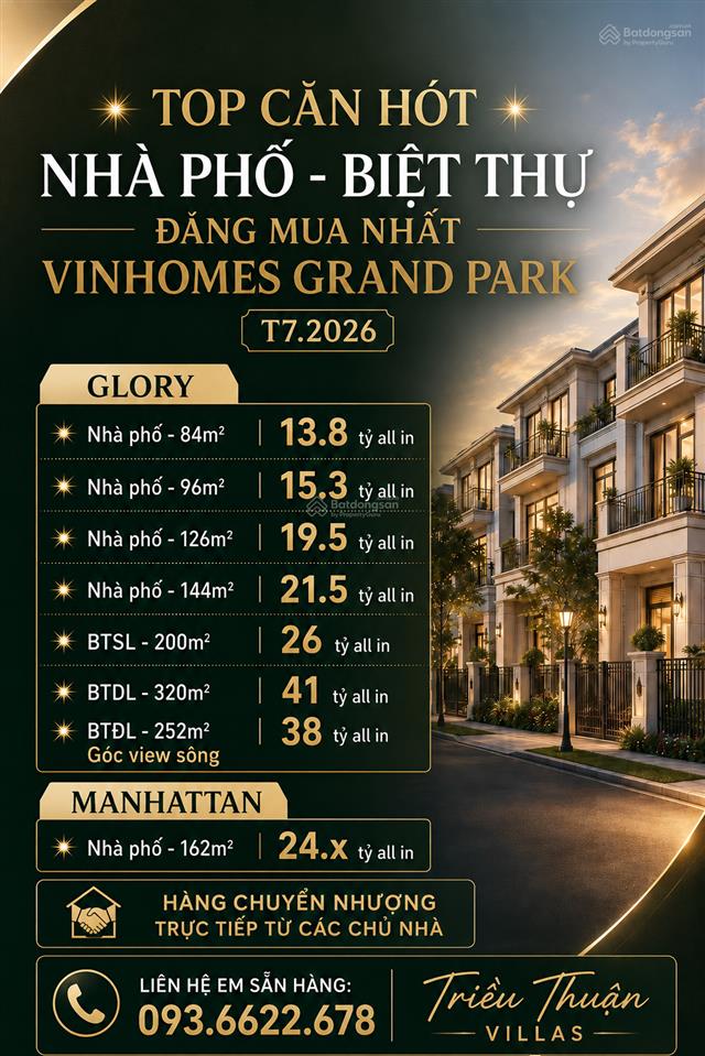 Giỏ hàng bán gấp t9/2026 giá rẻ nhà phố biệt thự  vị trí đẹp  đáng sở hữu tại vinhomes grand park