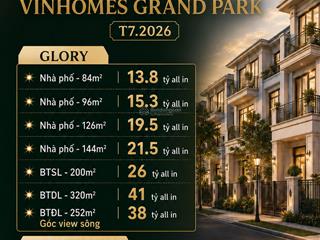 Top căn hótnhà phố/biệt thự đáng mua nhất vinhomes grand park t7.2026  hàng cđt/ chuyển nhượng