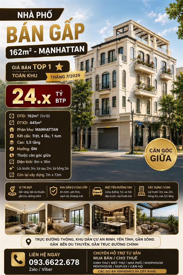 Nhà phố  bán gấp  162m2  manhattan giá bán siêu tốt khu vinhomes grand park tháng 8/2026
