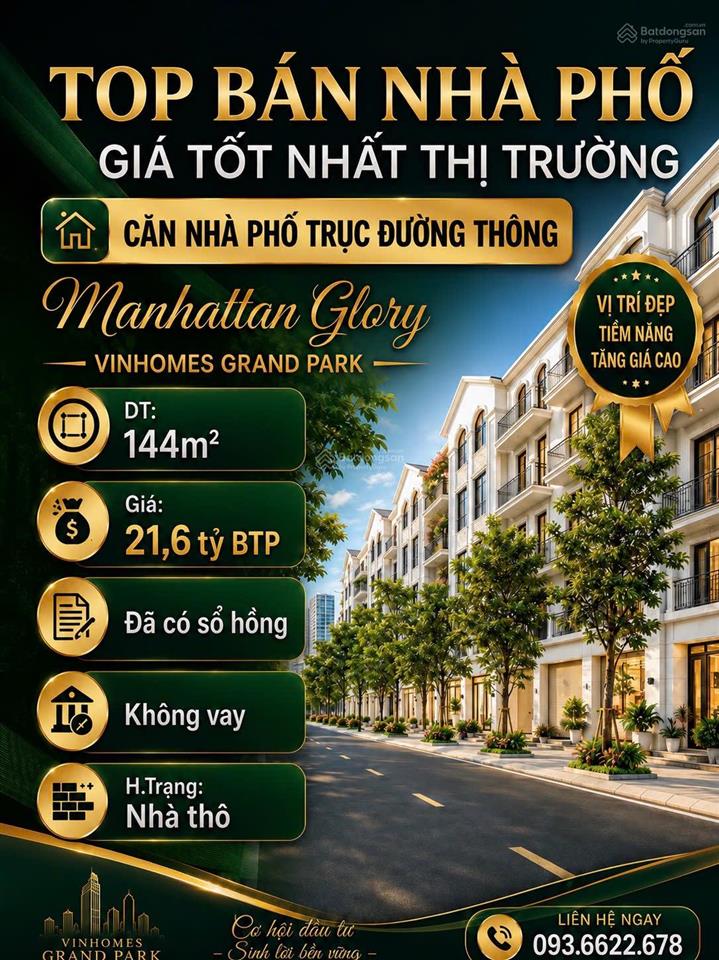 Nhà phố  cần tiền bán gấp t8/2026 144m2 manhattan giá bán 20,5 tỷ btp  giá tốt hơn thị trường