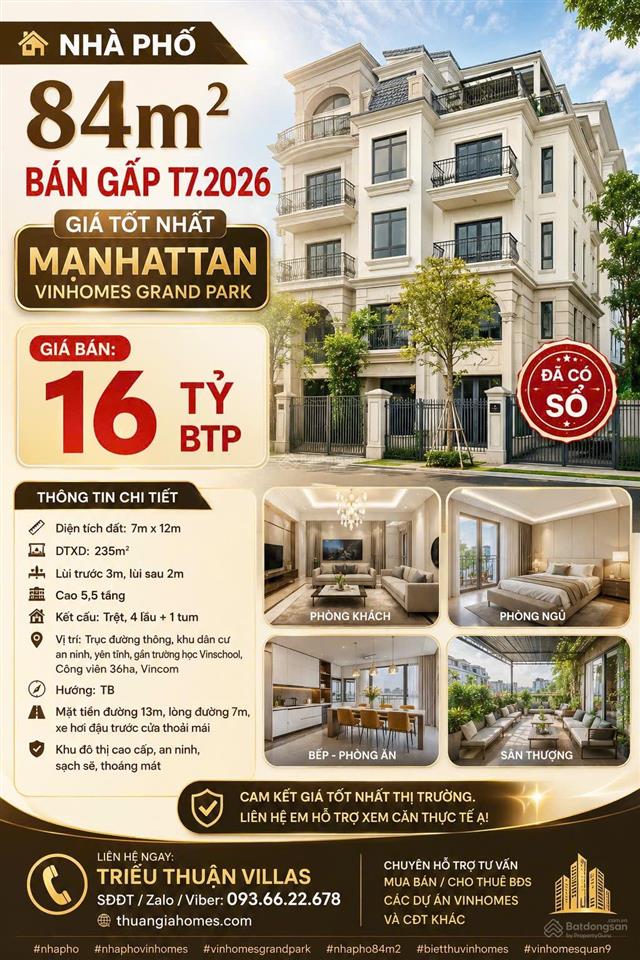 Nhà phố  84m  gần công viên 36ha  bán gấp t8.2026 giá tốt  manhattan vinhomes grand park