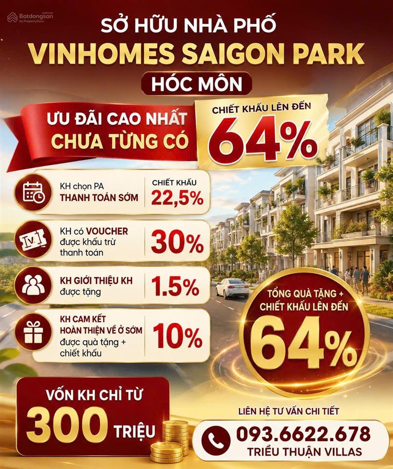Sở hữu nhà phố vinhomes ưu đãi lớn từ trước đến nay  lên đến 64%  vinhomes saigon park hóc môn