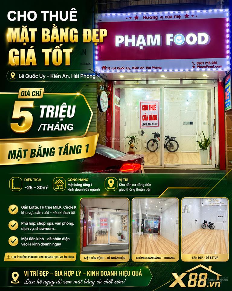 Cho thuê mặt bằng kinh doanh tầng 01 | vị trí trục chính trung tâm kiến an