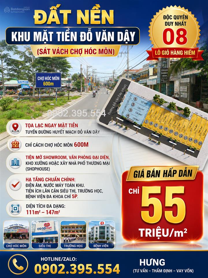 Đất nền mặt tiền đỗ văn dậy khu vip (sát vách chợ hóc môn)