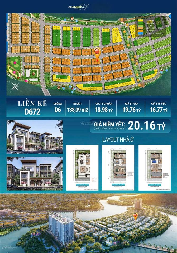 Bán nhà 3 tầng, charmora city, 16,844 tỷ, dt 138.9m2, 3pn, 4wc