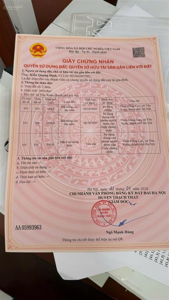 Bán đất tại xã yên trung, 18 triệu/m2, 2044.8 m2