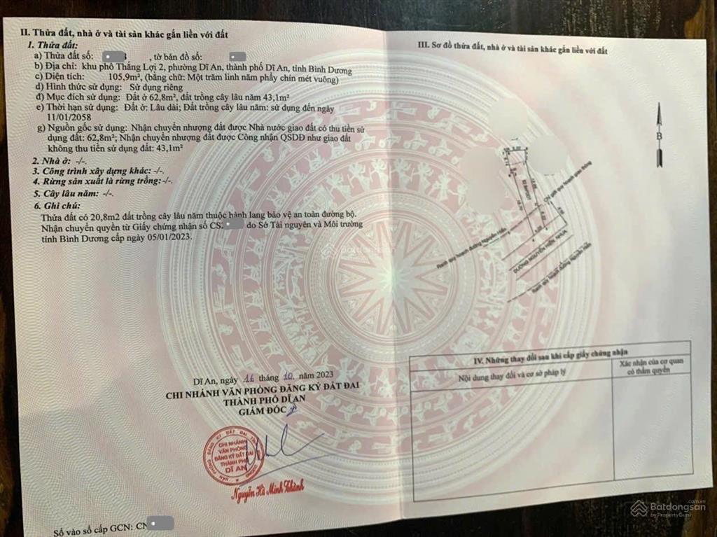 Bán đất mặt tiền kinh doanh ngay trung tâm tp dĩ an. đường 10m thông 2 đầu, giá 4,79 tỷ (tl)