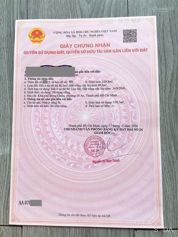 Bán nhà hoàn công 129,8m2 (5x26,4m) 1 trệt 1 lầu, gần ngã tư chiêu liêu tp. dĩ an. giá 5,79 tỷ (tl)