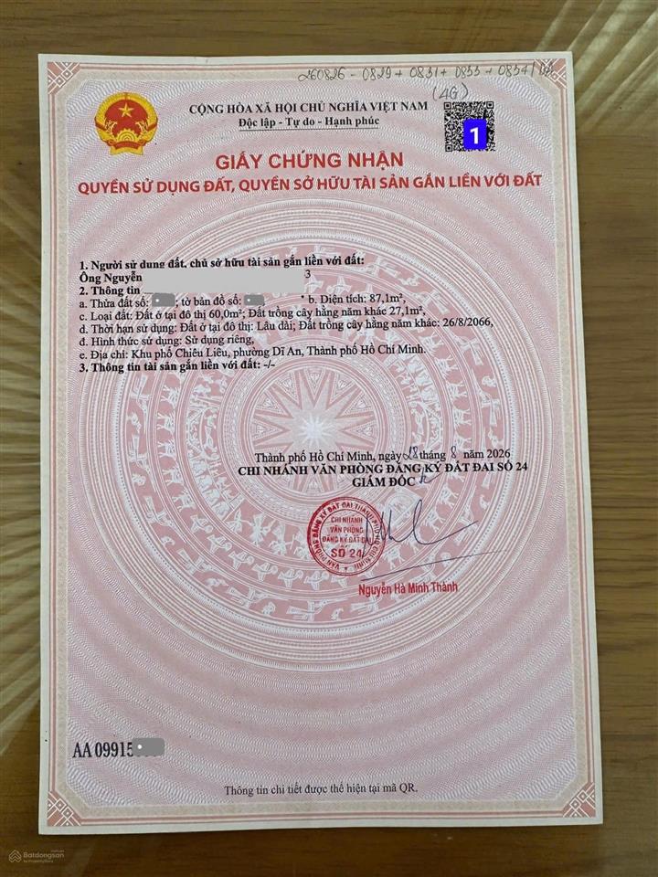 Giảm 300tr cần bán gấp, đất tp. dĩ an mặt tiền đường nhựa 7m thông 2 đầu, ở kết hợp kinh doanh tốt