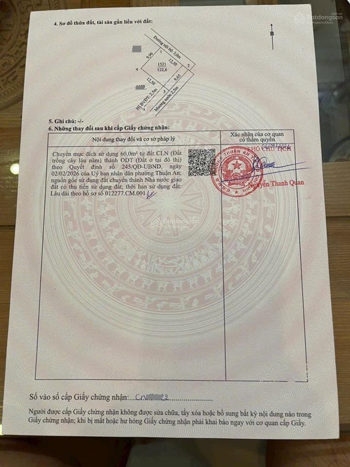 Bán đất ngang 9,65m gần chợ búng và nhà thờ búng tp.thuận an. dt 122,6m2, giá 2,45 tỷ tl.