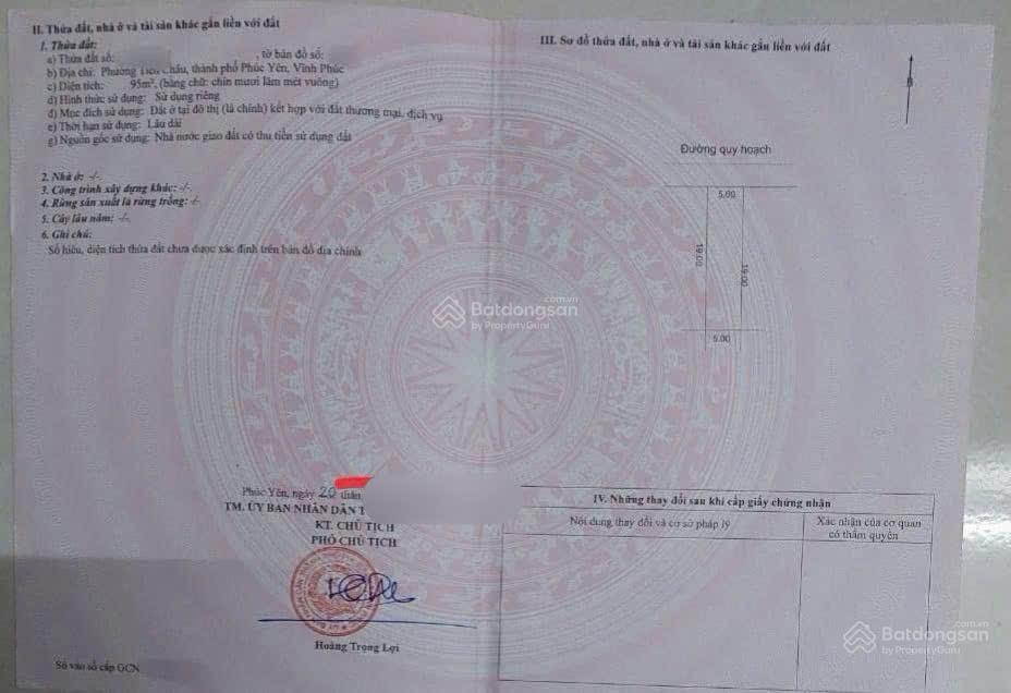 Bán lô đất dv kđt hùng vương, phúc yên, vĩnh phúc cũ. trục đường 36m kd buôn bán.dt 95m sổ sẵn giao