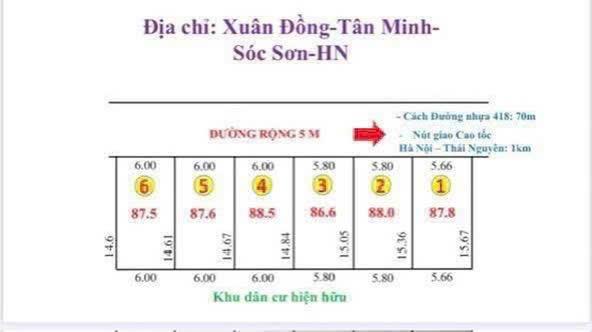 CẦN BÁN LÔ ĐẤT VỊ TRÍ CỰC TIÊM NĂNG , SÁT ĐƯỜNG TỈNH LỘ 418  ,DT - 87,8 M FUN THỔ CƯ  GIÁ