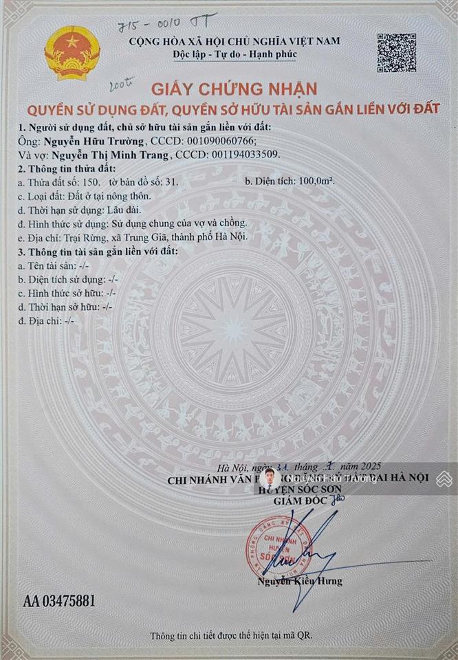 Giá sập sàn 950 triệu lô full thổ cư 2 mặt đường đình thông, hồng kỳ hàng đã tuyệt chủng