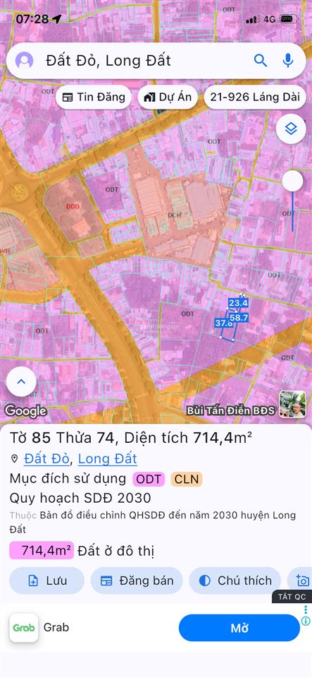 Bán đất 714 mét (phủ hồng), đã có sẵn 300 mét thổ cư, vị trí cách chợ đất đỏ 20 mét.