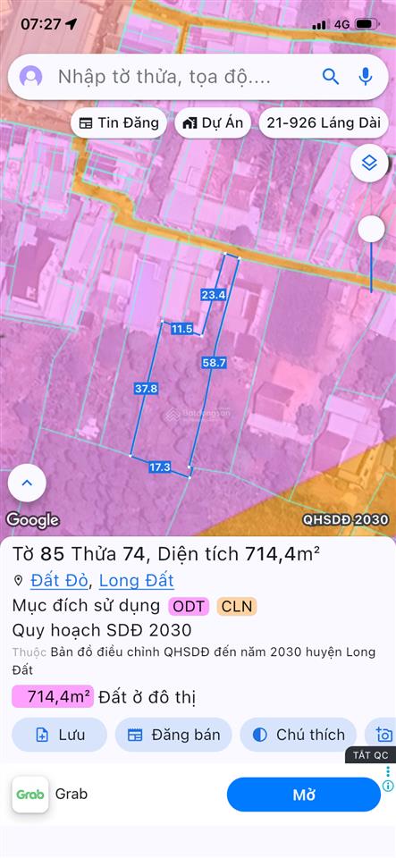 Bán đất 714 mét (phủ hồng), đã có sẵn 300 mét thổ cư, vị trí cách chợ đất đỏ 20 mét.
