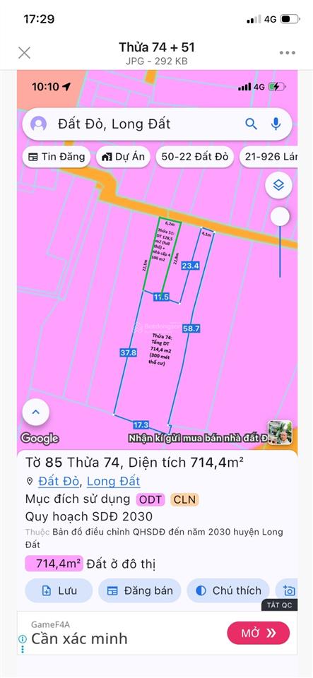 Nhà và đất 02 thửa tổng dt 843m2 có 428,5m2 thổ cư và nhà cấp 4  100m2. cách chợ đất đỏ 20m