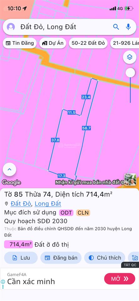 Nhà và đất 02 thửa tổng dt 843m2 có 428,5m2 thổ cư và nhà cấp 4  100m2. cách chợ đất đỏ 20m