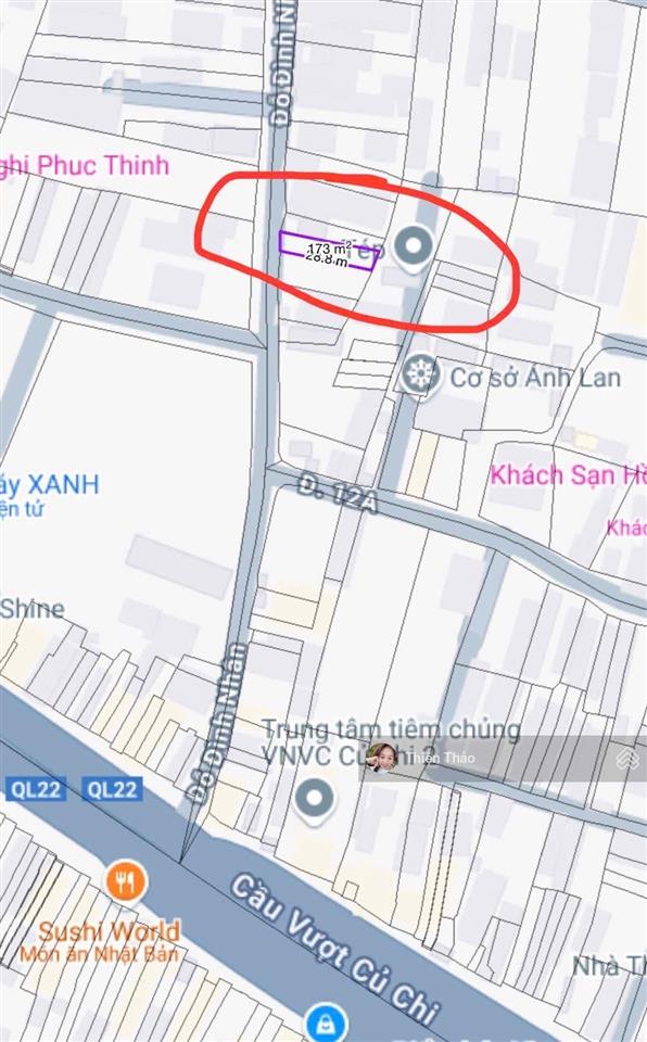 Không có miếng thứ 2  bán gấp mặt tiền đường đỗ đình nhân. tân thông hội, giá chỉ 1ty100tr, 173 m2