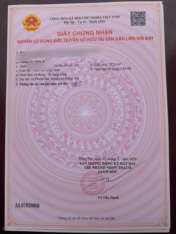 Cần bán gấp lô đất nằm tại khu bắc thần, xã vĩnh thanh, nhơn trạch, đồng nai