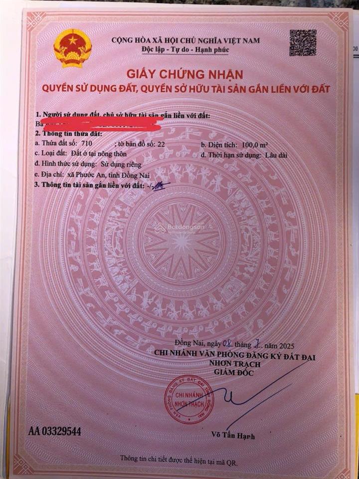 Cần bán lô đất thuộc dự án tái định cư phước an, sổ sẵn hạ tầng mới hoàn thiện xây dựng tự do