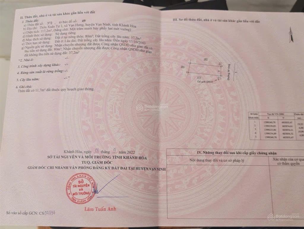 Bán đất tại xuân tự 1, vạn khánh khánh hoà, 24 triệu/m2, 117m2, hàng hiếm gần biển