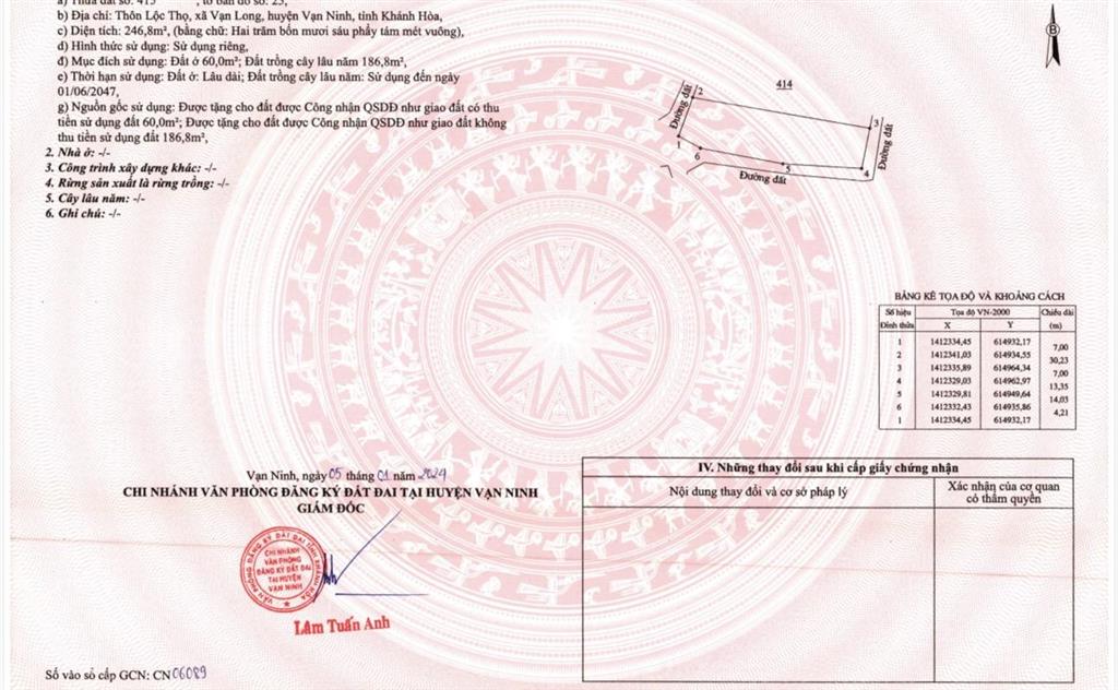 Bán đất đầu tư tại lộc thọ  vạn long  vạn ninh (khu tế bắc vân phong) 246m2 chỉ 18tr