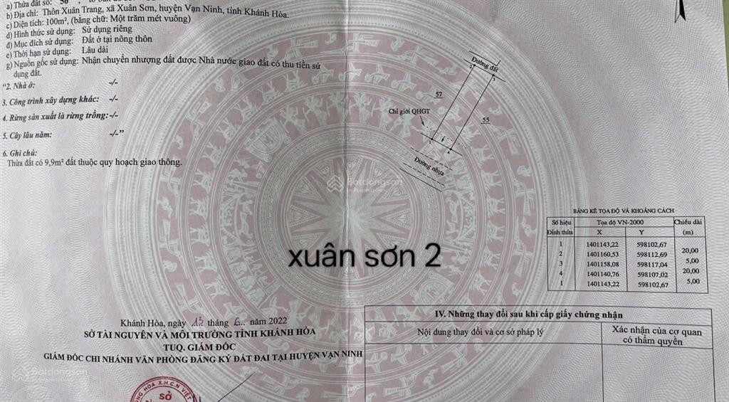 Bán lô đất 100m full thổ cư giá chỉ 9 triệu/m (xuân sơn, vạn ninh)
