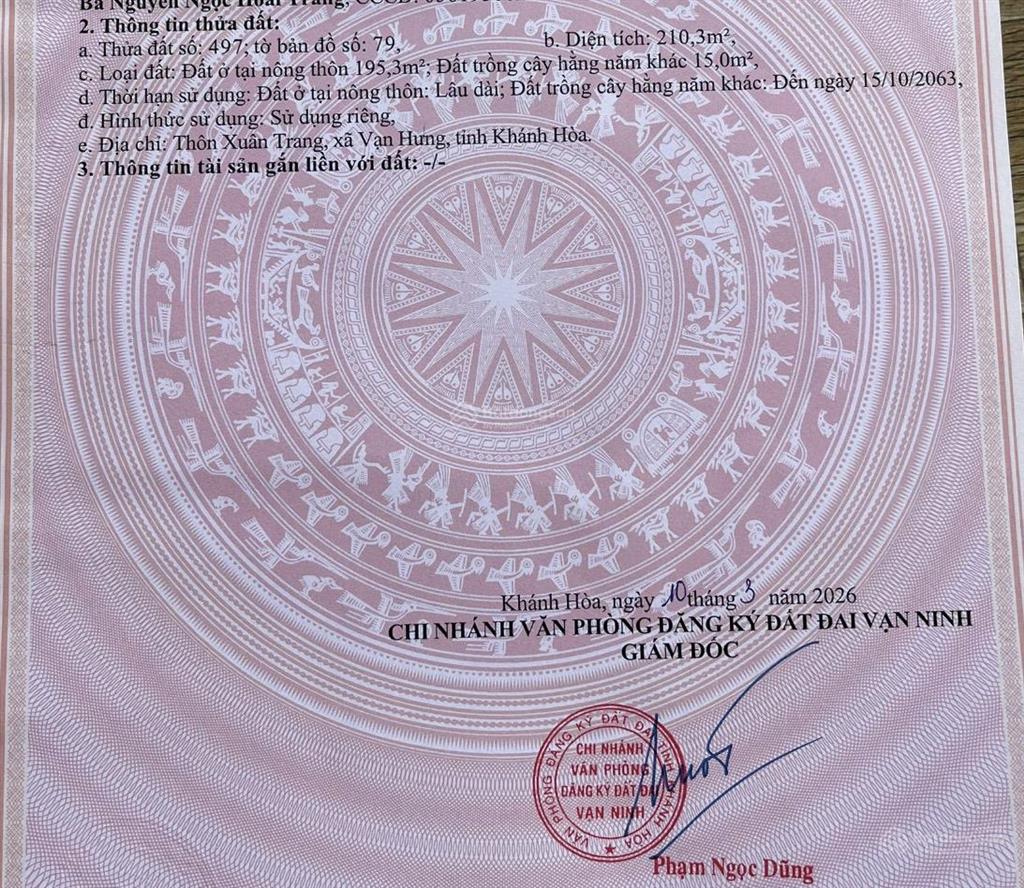Cần bán lô đất đẹp tại xã vạn hưng  vạn ninh  khánh hòa giá đầu tư cực tốt 7,000,000 vnđ