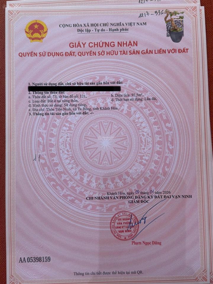Bán gấp lô đất 100% thổ cư tu bông  giá chỉ 17 tr/m (1,572 tỷ)
