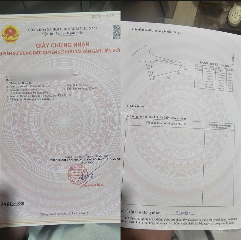 Bán lô đất 2 mặt tiền đường bê tông tu bông  bắc vân phong  giá chỉ 16.5 triệu/m²