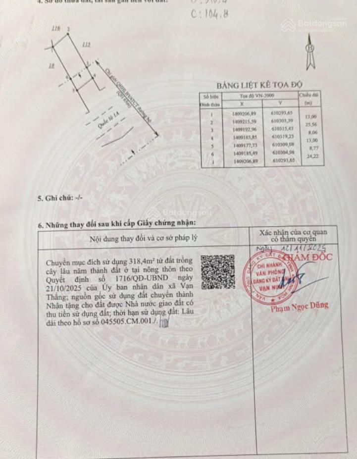 Bán lô đất mặt tiền quốc lộ 1a  thổ cư khủng 318m2 tại vạn thắng, vạn ninh
