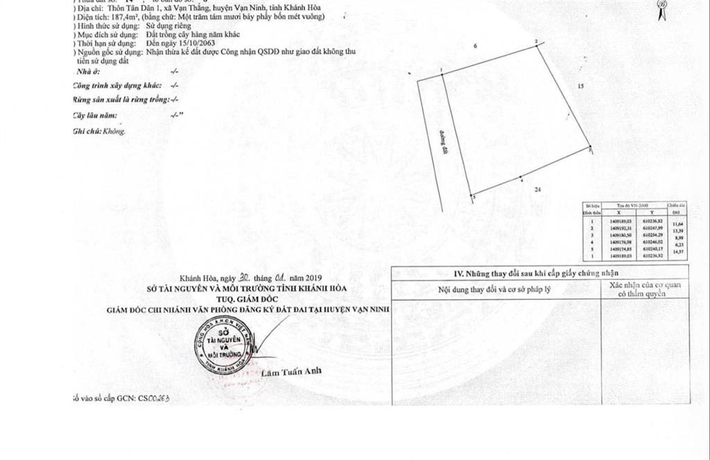 Bán đất trồng cây tại tân dân 1, vạn thắng, vạn ninh  giá chỉ 7 triệu/m2