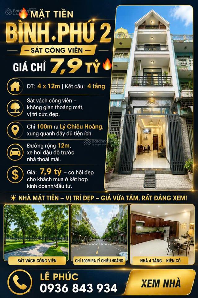 Mặt tiền bình phú 2  sát công viên  giá chỉ 7.9 tỷ dt 4x12m