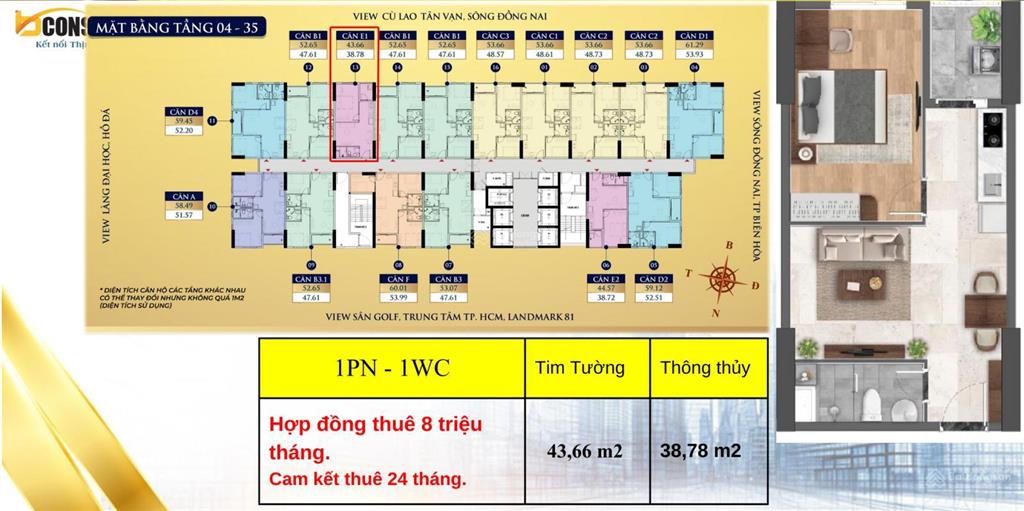 Suất nội bộ căn 1pn+ bcons avenue cạnh metro suối tiên / có sẵn hợp đồng thuê lại từ cđt 192 triệu