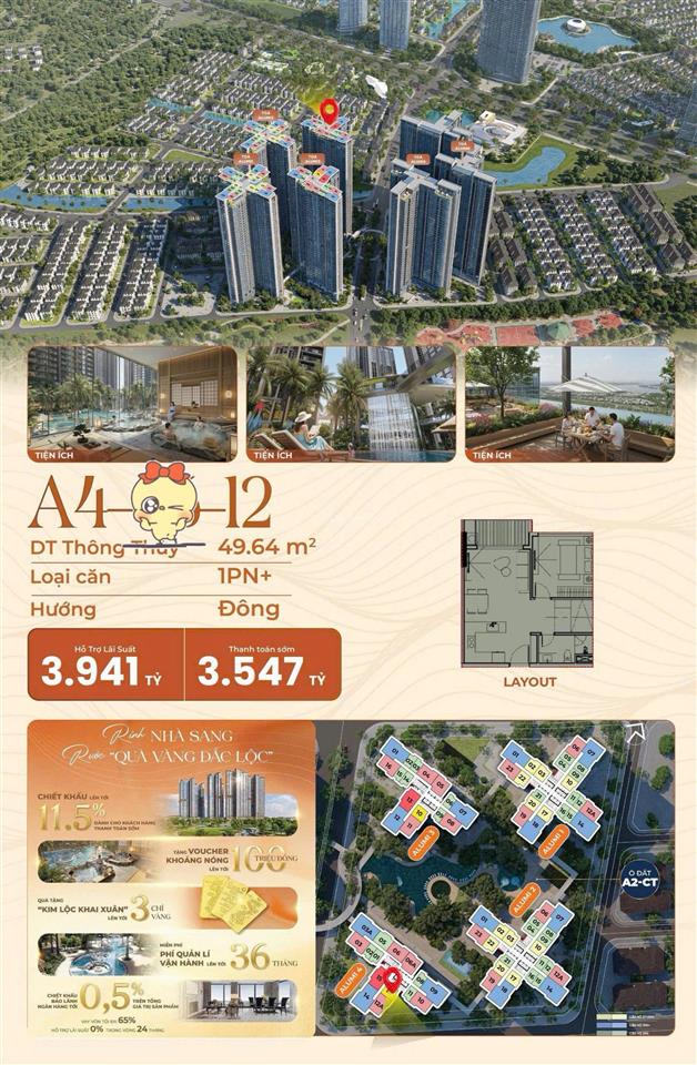 Bán 1pn+ tòa a4  alumi ( view hồ áng mây )