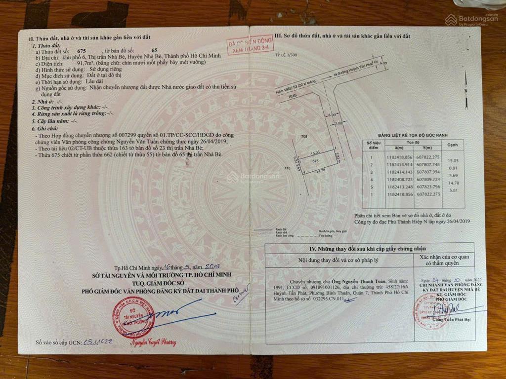 Bán gấp đất nở hậu đẹp huỳnh tấn phát, nhà bè, đường 6m, xây 2lầu sân thượng chỉ 4.050tỷ có ra lộc