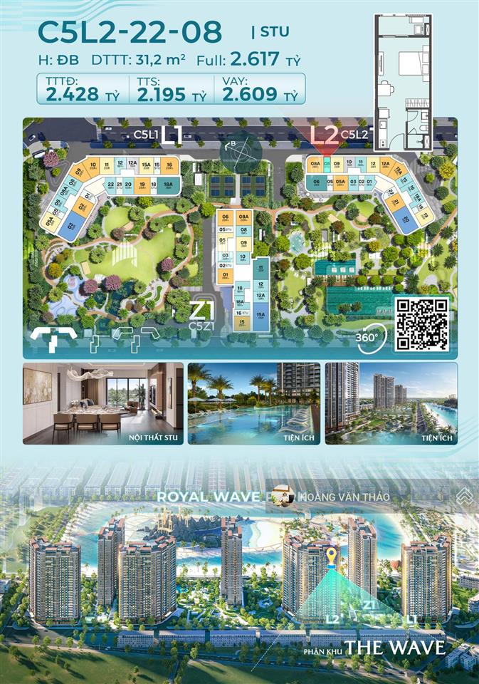 Bán studio the wave ocean park 2  chỉ từ 654 triệu ký hđmb