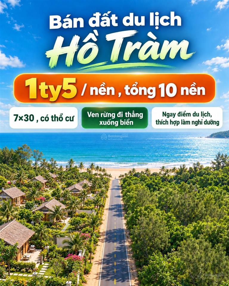 1ty5/ nền đất ngay trung tâm du lịch biển hồ tràm, bên rừng bên biển phù hợp làm homestay