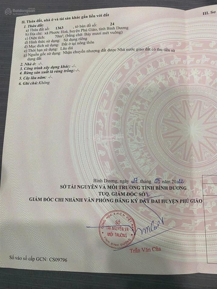 Bán đất 70m2 phú giáo. bình dương khu đô thị green city