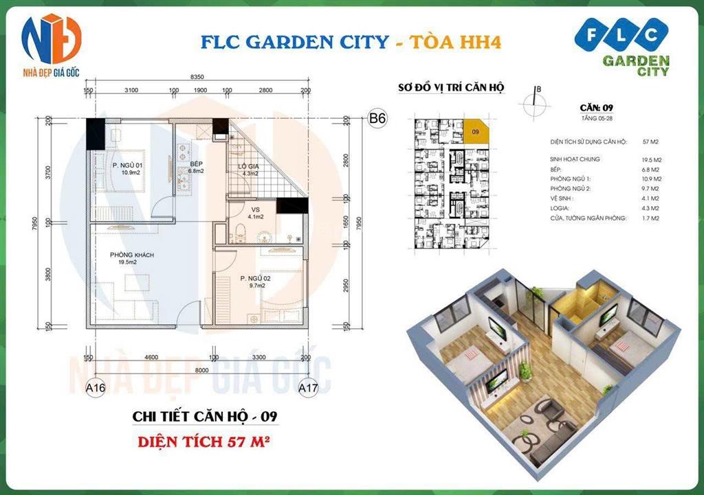 Bán căn góc thương mại 55m2 hh4 giá 3,4 tỷ