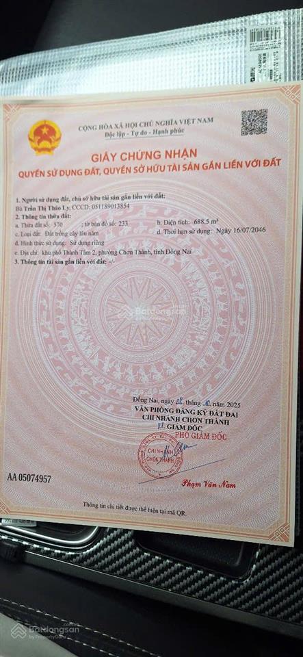Chính chủ bán nhanh lô đất 1300m2 phía sau kcn chơn thành